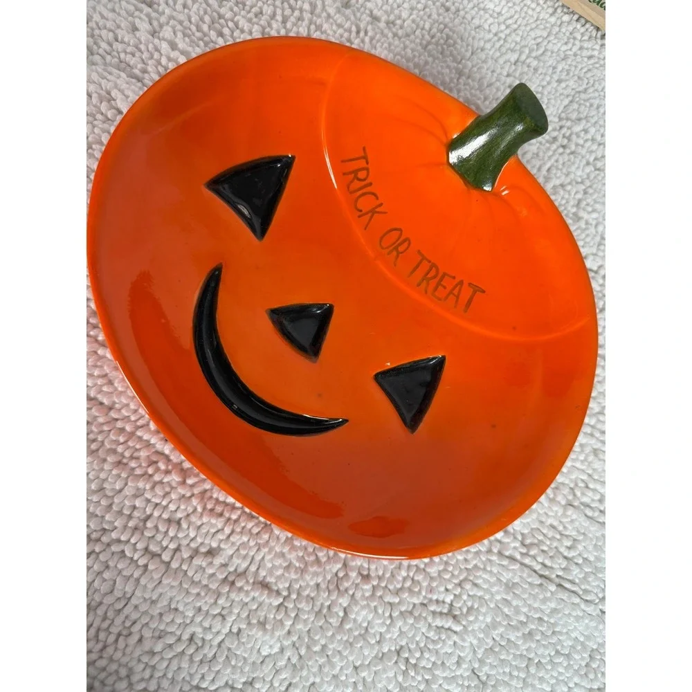 VTG Ceramic Pumpkin‎ Dish Candy Bowl Trick Or Treat Halloween Decoration